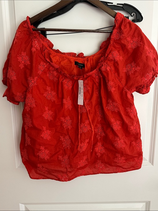 J. Crew Tops - J. Crew Red Embroidered Peasant Blouse